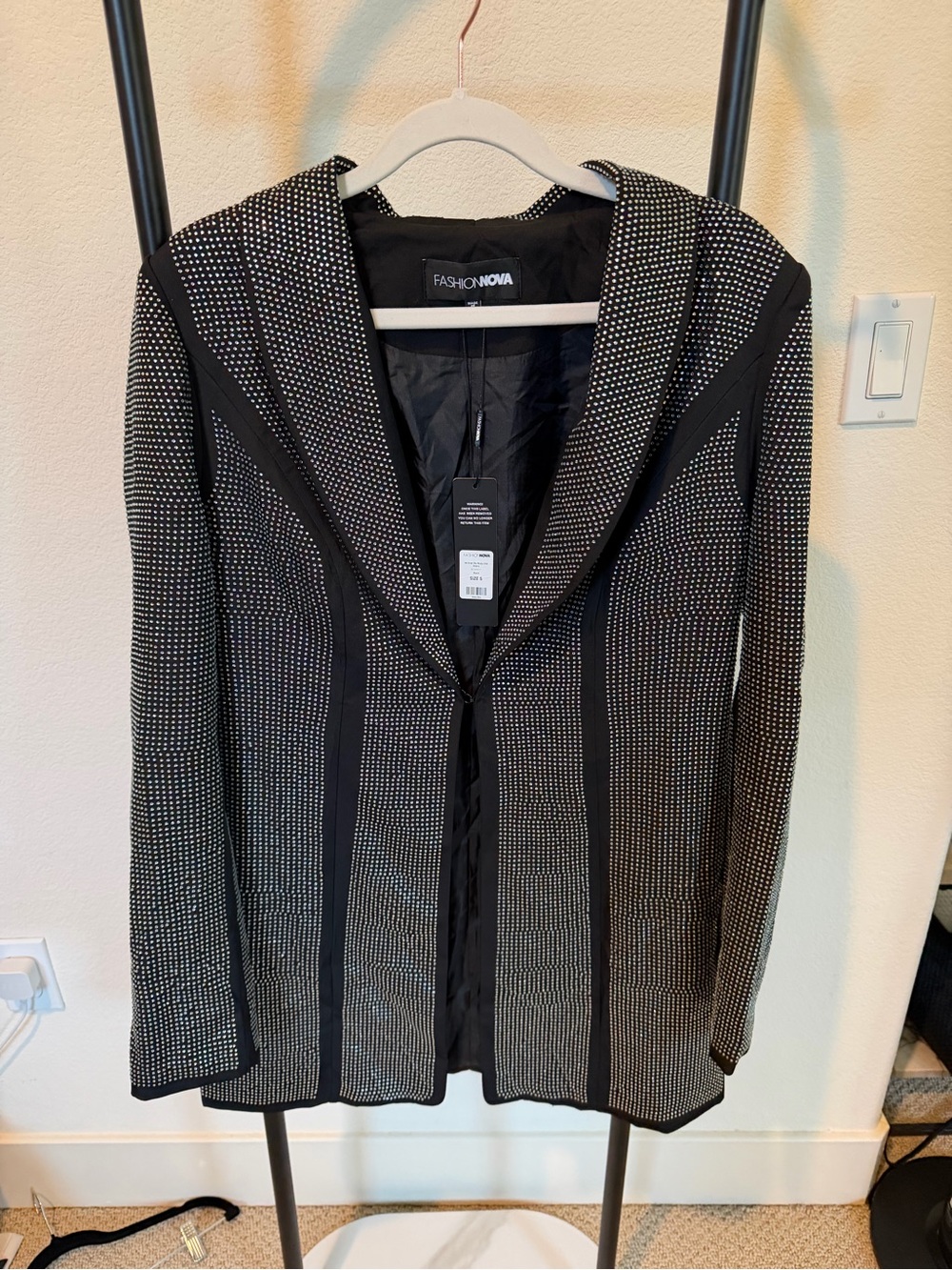 Fashion Nova Gai Rhinestone Blazer Dress Black Size S NWT
